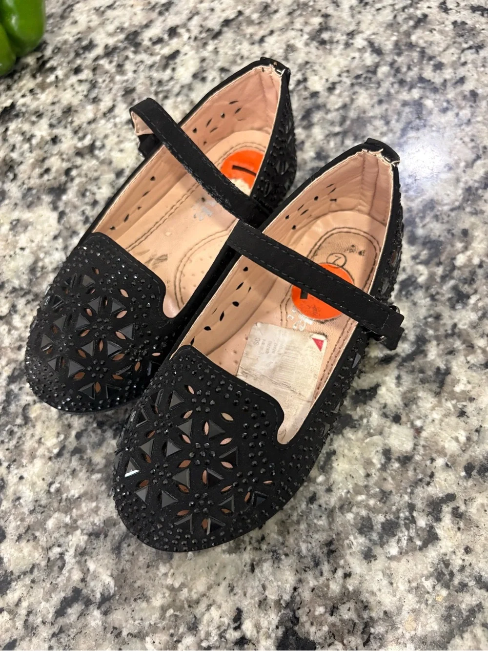 Girls' Black Mary Jane Ballet Flats with Cutout Detail